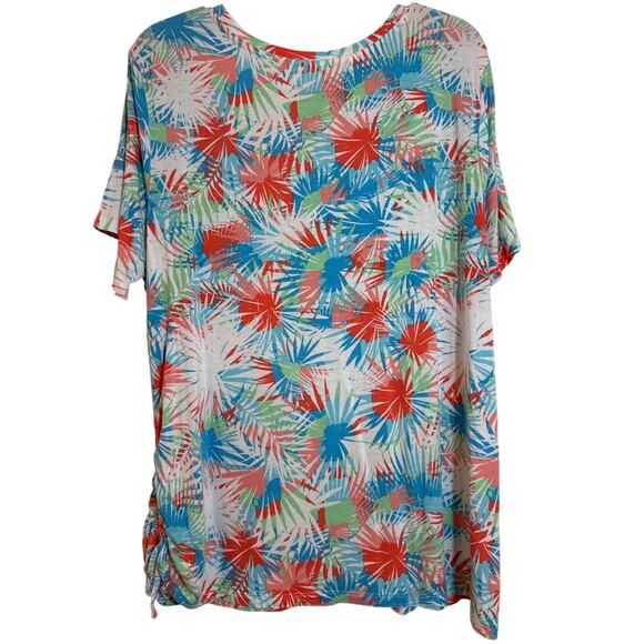 Palm Grove XL Short Sleeve Scoop Neck, Multicolored T-shirt, Ruched Left Side - Picture 2 of 6